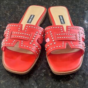 Nine West Red Studded Slide Sandals
